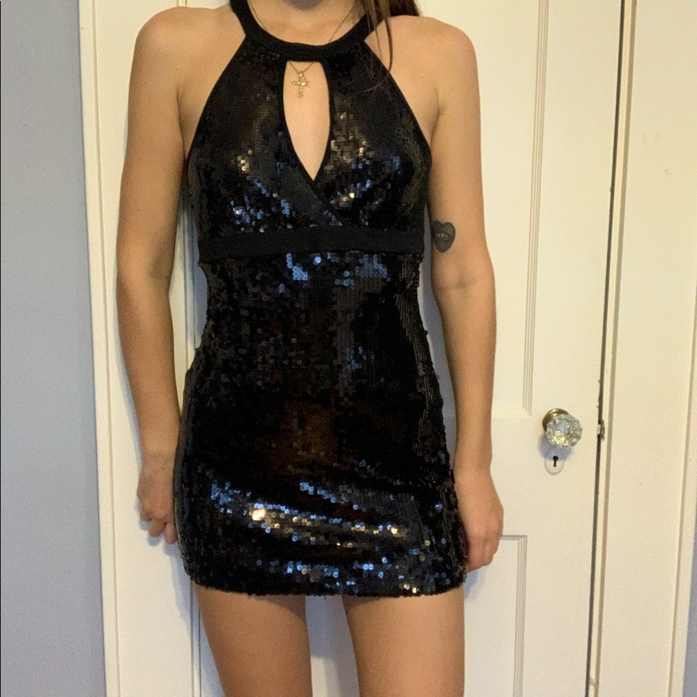 Sparkly Black Bebe Mini Dress